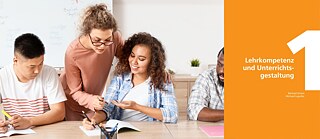 Links eine Unterrichtsszene, rechts der Umschlag des DLL 3 Lehrbuches