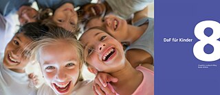 Links lachende Kinder, rechts das Buchcover der DLL-Einheit 8.