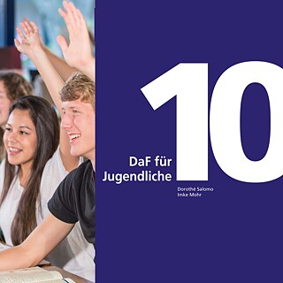 Links Jugendliche im Unterricht, rechts das Buchcover von DLL 10.