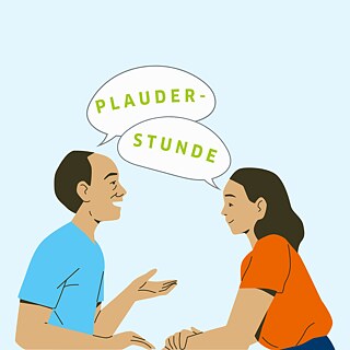 Plauderstunde logo in square format with blue background