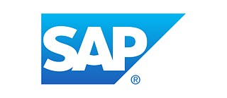 Das Wort "SAP", blau auf einem weißen Hintergrund