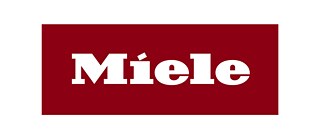 Burgundy red background with the word "Miele" in white