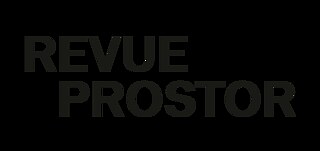 Logo Revue Prostor – Grafik bestehend aus vertikal gesetztem Schriftzug 'Prostor' und horizontal gesetzem 'R' in Schwarz auf weißem Hintergrund