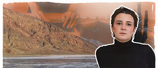 Portrait photo of Louise Kenn on a blue tinted background of a road with a cactus