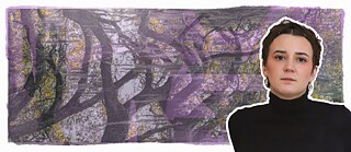 A portrait photo of Louise Kenn against a purple-tinted background with Spanish moss in the background. 