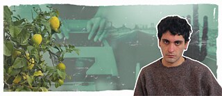 Portraitfoto von Louise Kenn auf einem blau eingefärbten Hintergrund mit einer Straße und einem Kaktus