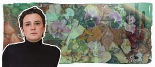 Portrait photo of Louise Kenn on a blue tinted background of a road with a cactus