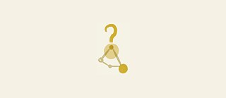 Minimal abstract illustration of a small node-and-connection diagram in yellow tones with a question mark above it on a light cream background, suggesting uncertainty, inquiry, or an open question related to structured data or systems.