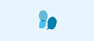 Three overlapping speech bubble shapes in light and dark blue tones on a pale blue background, suggesting conversation, dialogue, or exchange of ideas.