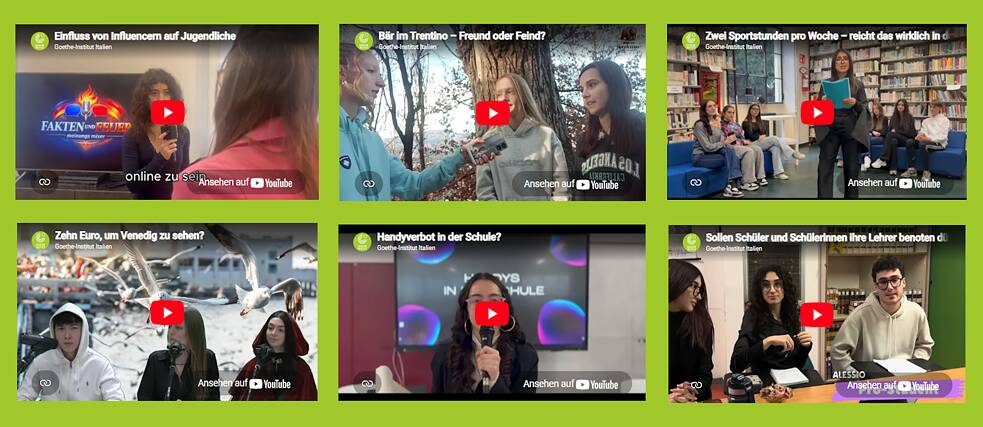 Collage aus einigen Gewinnervideos auf grünem Hintergrund