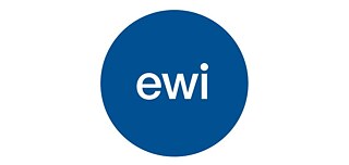 dark blue circle with white lettering "ewi"