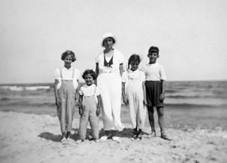 A family on the beach in the 1930s