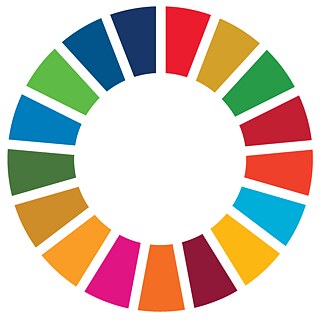 Gráfico circular con 17 segmentos de colores dispuestos como una rueda, que representan los Objetivos de Desarrollo Sostenible (ODS).