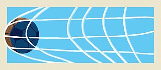 Grafik eines Balles, der links im Bild von einem weißen Tornetz aufgefangen wird, aber das Netz deutlich nach außen zieht. Blauer Hintergrund 