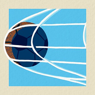 Grafik eines Balles, der links im Bild von einem weißen Tornetz aufgefangen wird, aber das Netz deutlich nach außen zieht. Blauer Hintergrund 