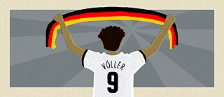 Illustration d'une personne vue de dos, brandissant une écharpe aux couleurs de l'Allemagne.