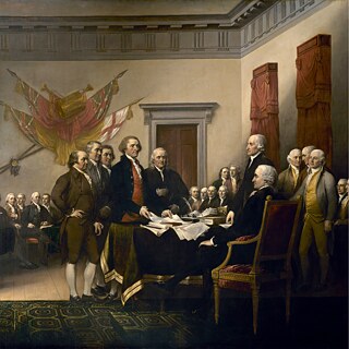 Gemälde davon, wie die Unabhängigkeitserklärung der USA unterzeichnet wurde.