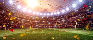 Bild eines Stadions von innen mit Konfetti 