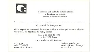Invitación para la inauguración de la exposición, el lunes 2 de abril 1973 