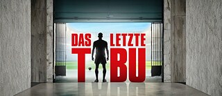 The word "TABU" is written in the largest font . The letters "T", "B", and "U" are red, while the "A" has been replaced by the black silhouette of a man. This silhouette serves as a symbol for the individual (homosexual) player who remains nearly invisible within the football system or occupies a void.