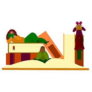 Illustration mit drei Frauen, die lesen.
