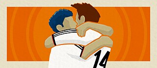 Gráfico de dos futbolistas que se abrazan