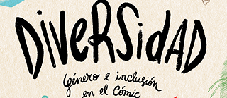 Comic-Illustration mit blauem Hintergrund, die die Begriffe „Vielfalt“, „Genre“ und „Comic“ hervorhebt und sich für Inklusion und Geschlechtergleichheit in der grafischen Kunst einsetzt.