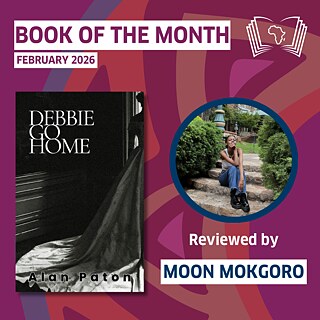 Promotional graphic reading “Book of the Month, February 2026,” featuring the book cover Cry, the Beloved Country by Alan Paton and a circular photo of the reviewer, Moon Mokgoro.