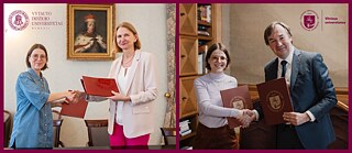 Die Rektorin der Vytautas Magnus Universität Prof. Dr. Ineta Dabašinskienė sowie der Rektor der Universität Vilnius  Prof. Rimvydas Petrauskas unterzeichneten eine Kooperationsvereinbarung mit der Leiterin des Goethe-Instituts Vilnius Anna Maria Strauß 