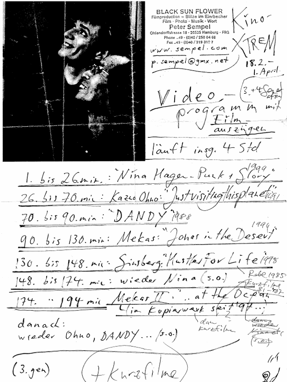 Itinerario del programa de cine artesanal de Peter Sempel