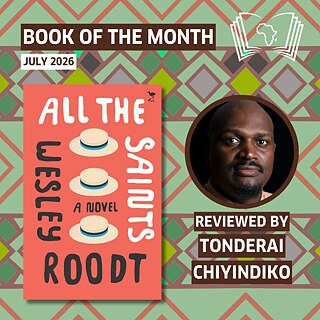 Kopfzeile der „Buch des Monats“-Website für Juli mit dem Buchcover von „All the Saints“ von Wesley Roodt