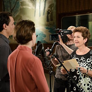 Setfoto, Laurence Rupp, Anja Plaschg, Johannes Hammel, Ruth Beckermann