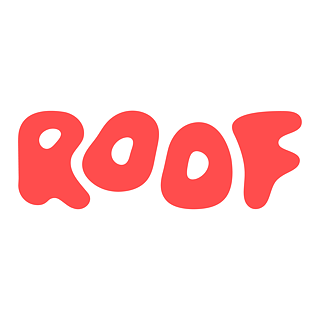 rote Schrift mit Wort Roof auf weißem Hintergrund