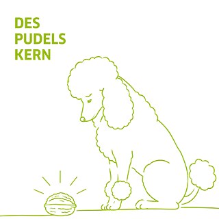 Ilustrācija pasākumam „Ko pūdelis bij iemiesojis!” pasākumu ciklā „Trešdienas pie Gētes”: stilizēts pūdelis raugās uz atvērtu valriekstu. Attēls simbolizē vēlmi nonākt līdz tēmas būtībai, raugoties tālāk par mītiem un klišejām.