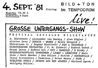 Scan of the initial Geniale Dilletanten Festival Program Tempodrom Berlin 1981