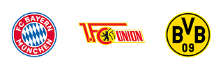 Logos BVB, FC Bayern, VfL Wolfsburg