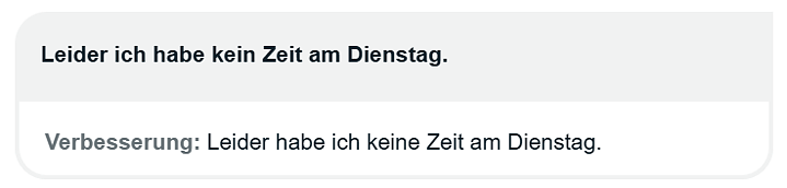 Screenshot Korrekturvorschlag von KOSI