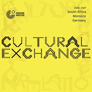 Yellow graphic for “Cultural Exchange” programme 2026–2027, connecting South Africa, Morocco and Germany.
