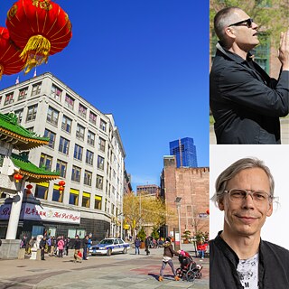 A picture of Boston's China Town next to the artists.