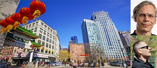 A picture of Boston's China Town next to the artists.