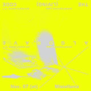 Bright yellow poster ad to announce Algorave 