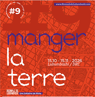 Veranstaltungsplakat der 9. Biennale de Lubumbashi mit dem Titel „Manger la terre“ im Herbst 2026.