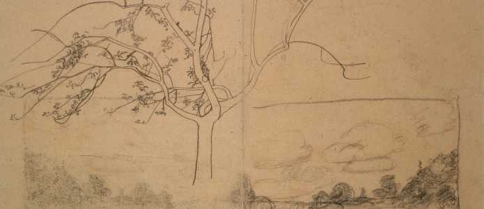 Paula Modersohn-Becker: „Kahler Baum vor Landschaft“, um 1900  