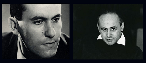 Porträt von René Char, schwarz/weiß Foto (links)/ Porträt von Paul Celan, schwarz/weiß Foto (rechts)