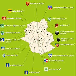 Les prix de location à Bruxelles. Numéros: moyennes arrondies dans Basé sur Vastgoedgids Trends mei 2018
