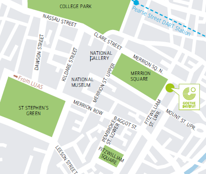 Kartenausschnitt mit dem Standort des Goethe-Instituts in Dublin