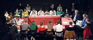 Leseprobe des Stückes am 8. Januar im Pesti Színház, im Beisein des Übersetzers und des Regisseurs