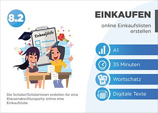 EDDU | Einkaufen: online Einkaufslisten erstellen | Die Schüler/Schülerinnen erstellen für eine Klassenabschlussparty online eine Einkaufsliste.
