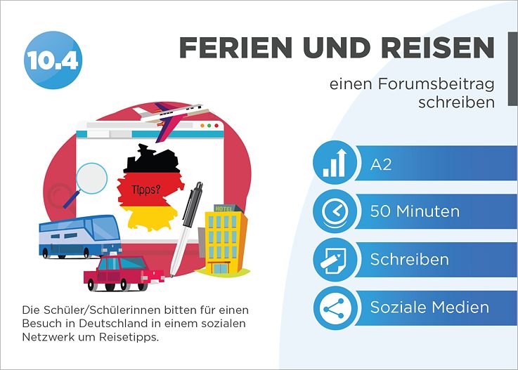 EDDU | Ferien und Reisen | einen Forumsbeitrag schreiben: Die Schüler/Schülerinnen bitten für einen Besuch in Deutschland in einem sozialen Netzwerk um Reisetipps.