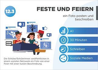 EDDU | Feste und Feiern | ein Foto posten und beschreiben: Die Schüler/Schülerinnen verö entlichen in einem sozialen Netzwerk ein Foto von einer Feier mit einer kurzen Beschreibung.